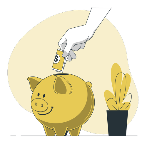 貯金箱にお金が貯まる画像